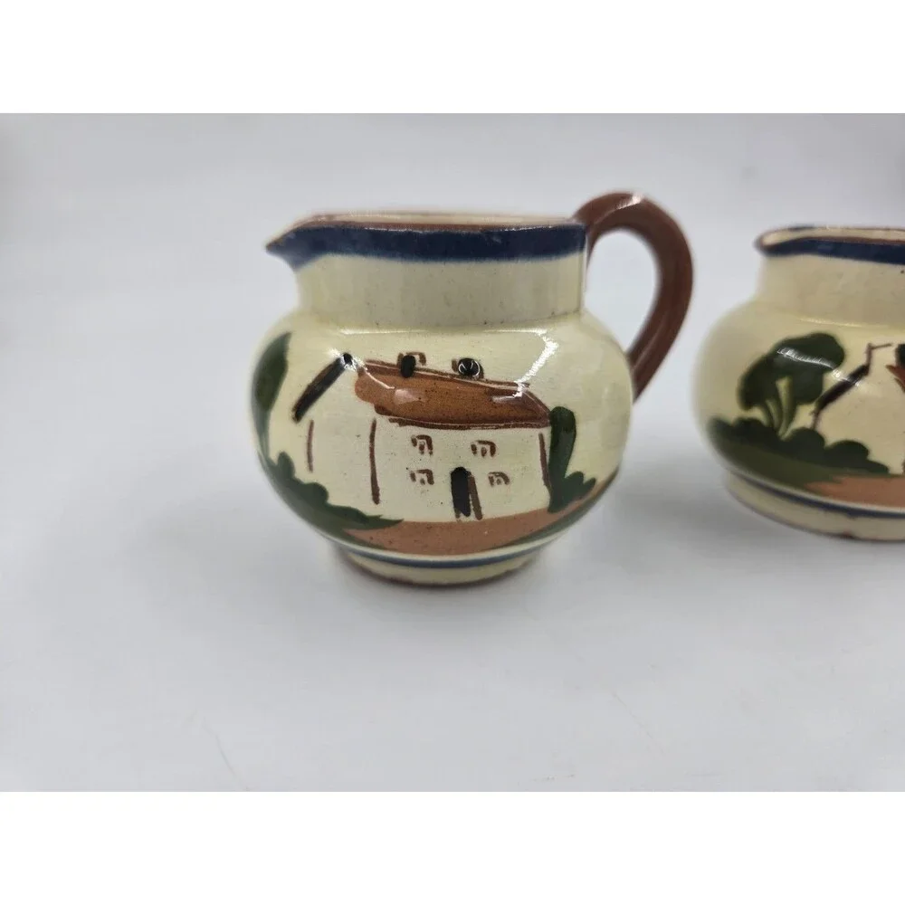 2 Vtg Devon Motto Ware Small Creamer Pitcher Time Ripens All Things Hand Painted